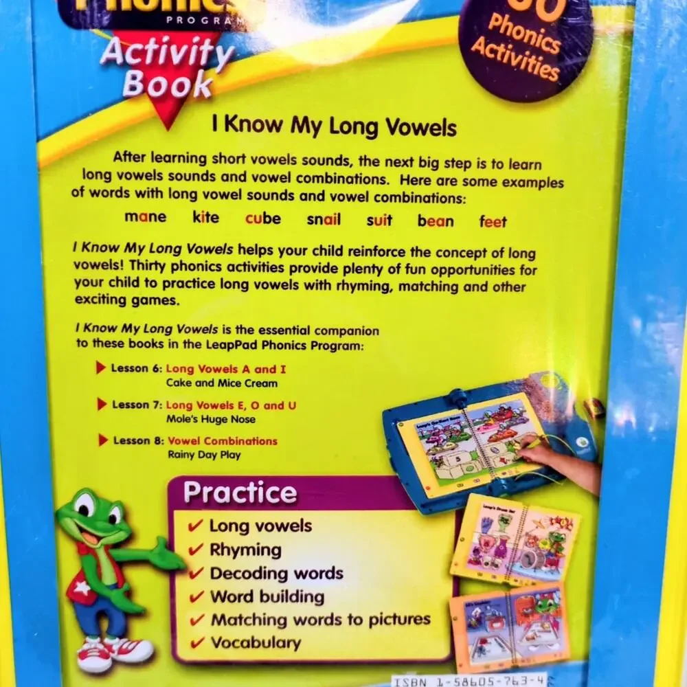 LeapFrog LeapPad Phonics Activity Book I Know My Long Vowels Cartridge Ages 4-7